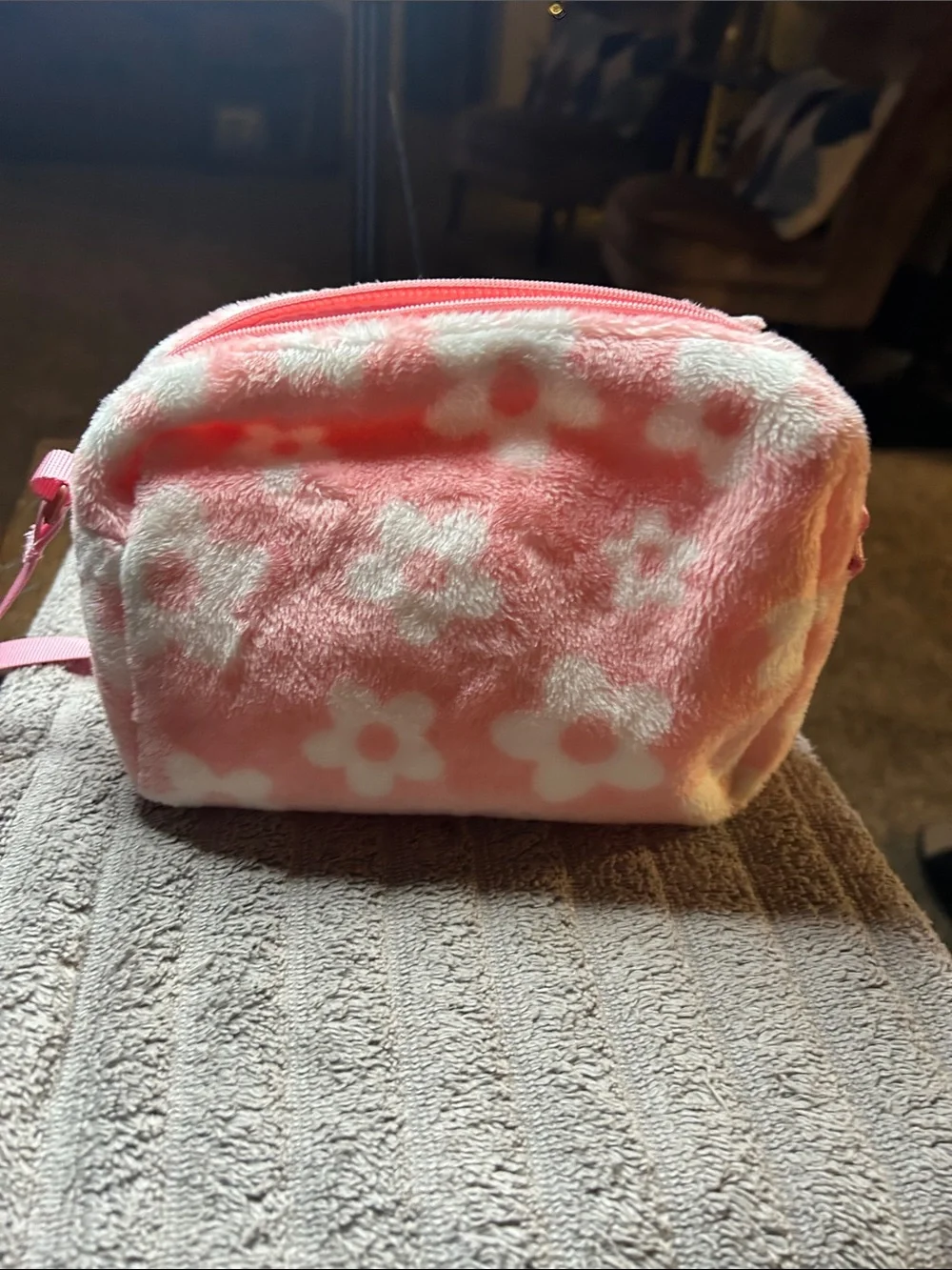 Kids Plush Pink Floral Crossbody Bag with Playful Eye Detail